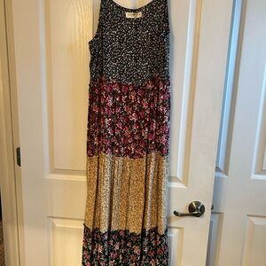 NATURAL LIFE Black and Red Tiered Maxi Sundress